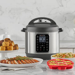 Instant Pot 6qt 9-in-1 Pressure Cooker Bundle: Exclusive Bonus Silicone Pan with Lid, Rice & Multi Cooker, Stainless Steel